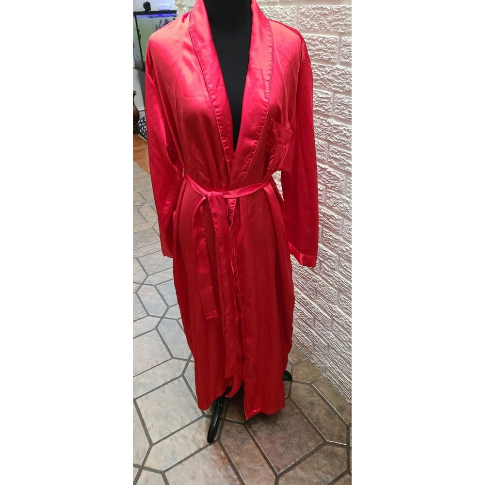 Vintage Vanity Fair Red Long Sleeve Full Length Nylon Robe - Medium
